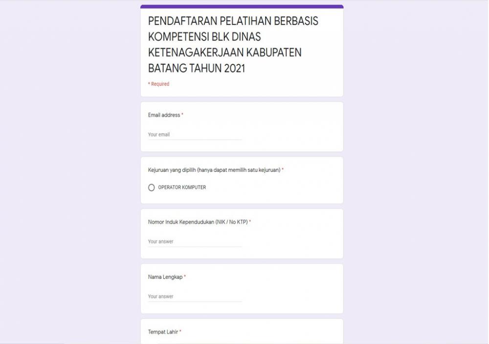Disnaker Batang Buka Pelatihan Berbasis Kompetensi Tahap Pertama
